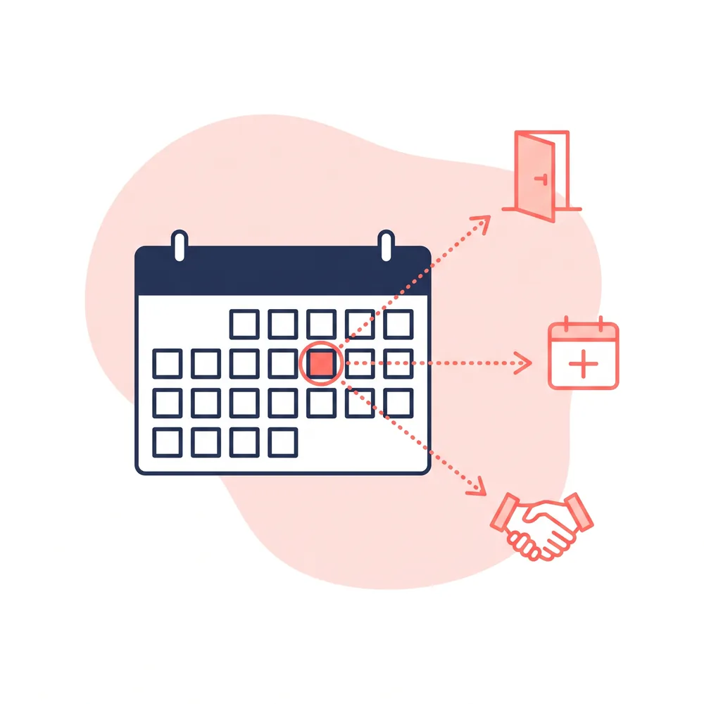 Calendar marking a temporary staffing assignment end date with options to end, extend or hire